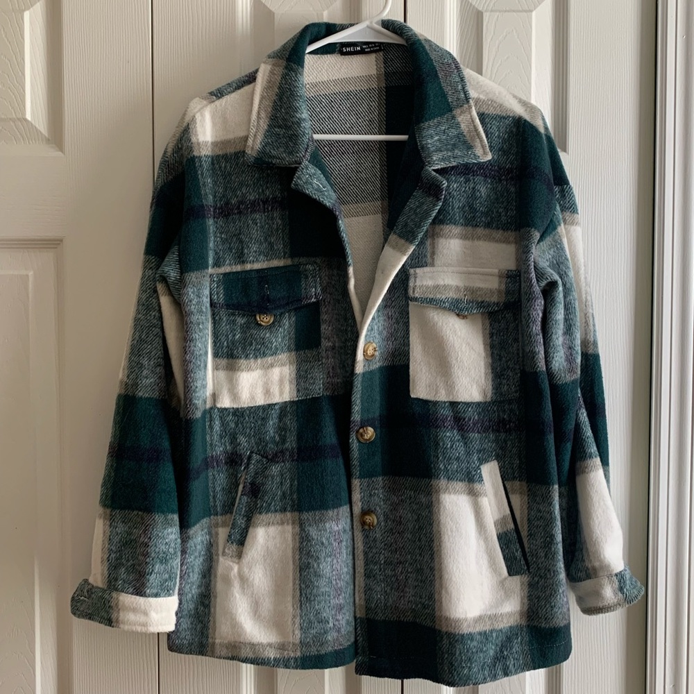 Green Plaid Shirt Jacket (shacket)